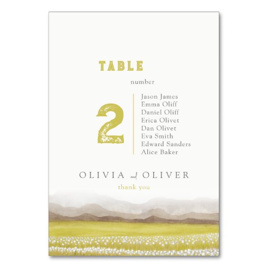 Numéro De Table Prairies en fleurs Mariage (Dos)