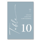Numéro De Table Première communion élégante moderne script bleu po (Dos)
