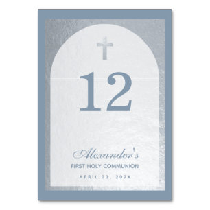 Numéro De Table Première communion garçon poussiéreux Croix argent