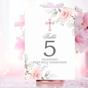 Numéro De Table Première Sainte Communion Baptême Croix Rose Rose 