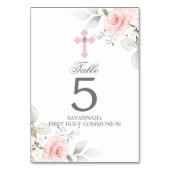 Numéro De Table Première Sainte Communion Baptême Croix Rose Rose  (Dos)