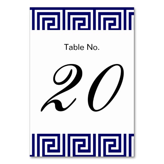 Numéro De Table Preppy Navy Bleu Blanc Clé grecque Motif (Dos)