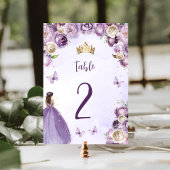 Numéro De Table Princesse Quinceañera en or jaune violet