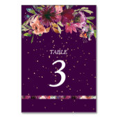 Numéro De Table Profond violet vif Floral Mariage Confetti or (Dos)
