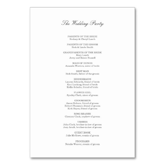 Numéro De Table Programme de mariage avec cadre de défilement (Dos)