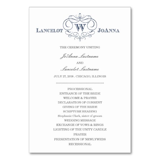 Numéro De Table Programme de mariage avec cadre de défilement (Par défaut)