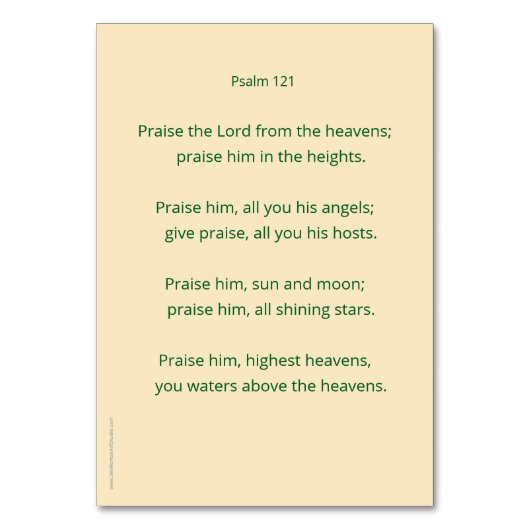 Numéro De Table Psaume 148, Toute la création invoquée pour la car (Dos)