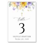 Numéro De Table Purple and Yellow Flowers, Baptism Table Numbers (Dos)