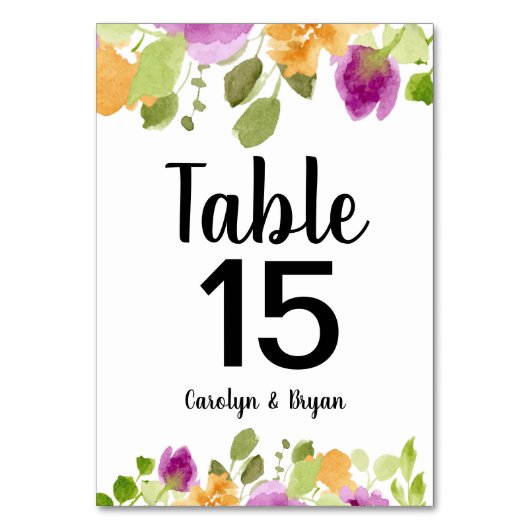 Numéro De Table Purple Blooms Aquarelle Florale Numéro de tableau (Par défaut)