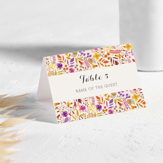 Numéro De Table Purple Boho Wildflower Foliage Wedding Place Card