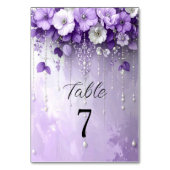 Numéro De Table Purple Flowers with Dangling Pearls Table Number (Dos)