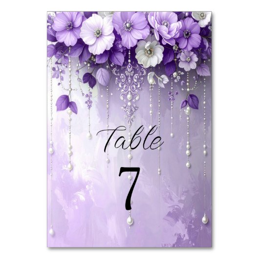 Numéro De Table Purple Flowers with Dangling Pearls Table Number (Par défaut)