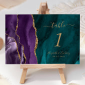 Numéro De Table Purple Gold Agate Turquoise Mariage