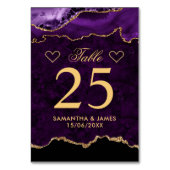 Numéro De Table Purple & Gold Faux Parties scintillant Marbre Agat (Dos)