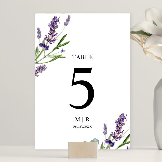Numéro De Table Purple Lavender Rustique Aquarelle Mariage Floral