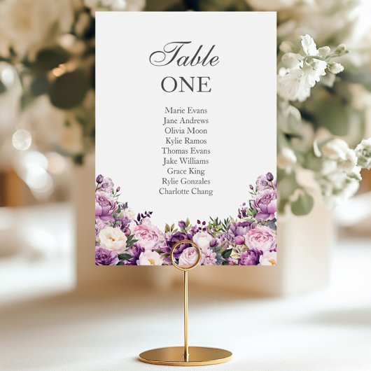 Numéro De Table Purple Lilac Blush Floral Wedding Seating