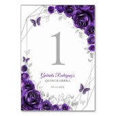 Numéro De Table Purple Silver Floral Quinceanera (Dos)