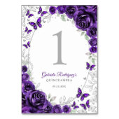 Numéro De Table Purple Silver Floral Quinceanera (Dos)