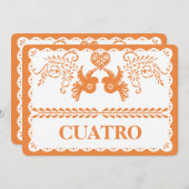 Numéro de Table Quatre Papel Picado Or Fiesta (Devant / Derrière)