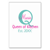 Numéro De Table Queen of cuisine monogramme vert rose simple minim (Dos)