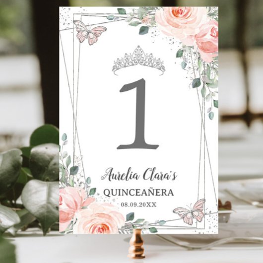 Numéro De Table Quinceañera Anniversaire Papillons Floraux Roses
