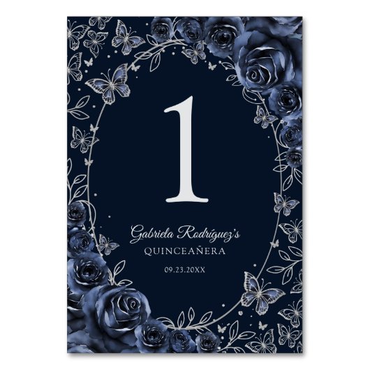 Numéro De Table Quinceañera Argent Navy (Par défaut)