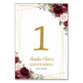 Numéro De Table Quinceañera Burgundy Blush Floral Butterflies or (Dos)