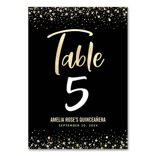 Numéro De Table Quinceañera Elegant Black Gold Script Parties scin (Dos)