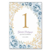 Numéro De Table Quinceanera Fleur Bleu Pâle Or (Dos)