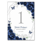 Numéro De Table Quinceanera Fleurs Argent Navy (Dos)