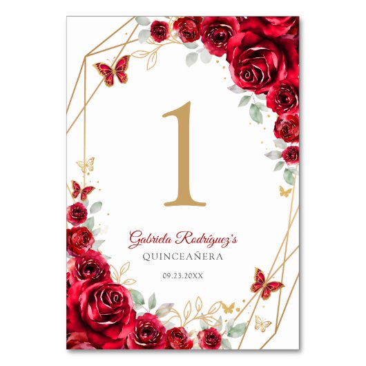 Numéro De Table Quinceanera Floral Or Rouge (Par défaut)