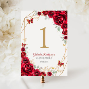 Numéro De Table Quinceanera Floral Or Rouge