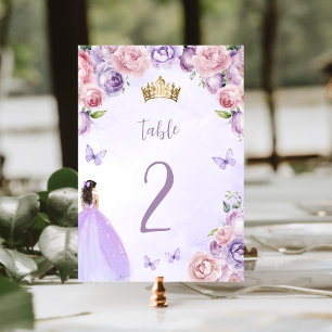 Numéro De Table Quinceañera Florale Aquarelle Teintée de Violet