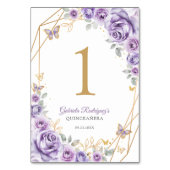 Numéro De Table Quinceanera Florale d'or violet Lilac (Dos)