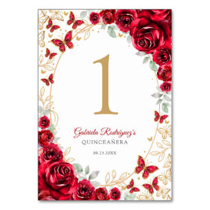Numéro De Table Quinceañera Florale d'Oro Rosso