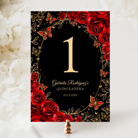 Numéro De Table Quinceañera Noir Rouge Or