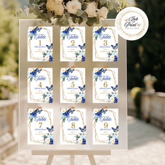 Numéro de table Quinceañera Papillon Or Bleu Royal