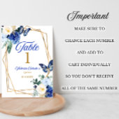 Numéro de table Quinceañera Papillon Or Bleu Royal