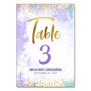 Numéro De Table Quinceañera Purple Aquarelle Or Parties scintillan