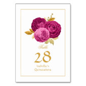 Numéro De Table Quinceañera rose chaude et or Floral (Dos)