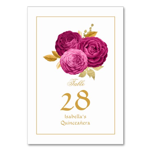 Numéro De Table Quinceañera rose chaude et or Floral (Par défaut)