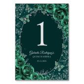 Numéro De Table Quinceañera Vert Émeraude Argent (Dos)