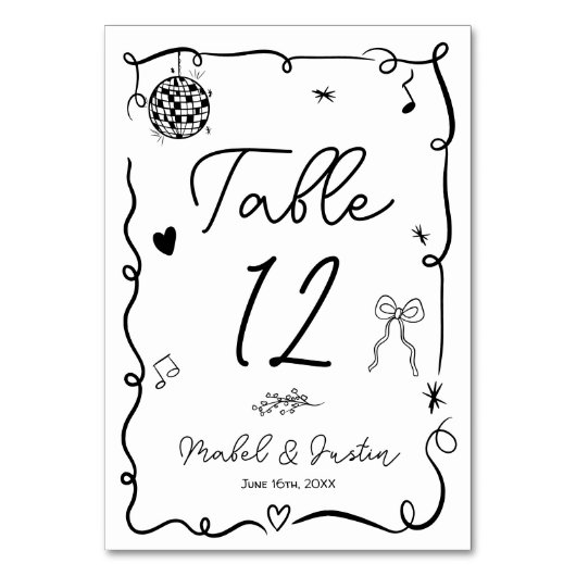 Numéro De Table Quirky noir blanc blanc whimsical noir décontracté (Dos)