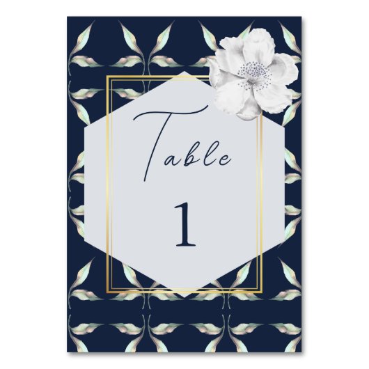 Numéro De Table quitter Motif et cadre Marine Blue Floral Mariage (Dos)