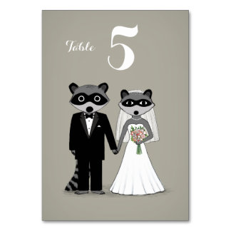 Numéro De Table Raccoons Mariée et Groom mariage réception