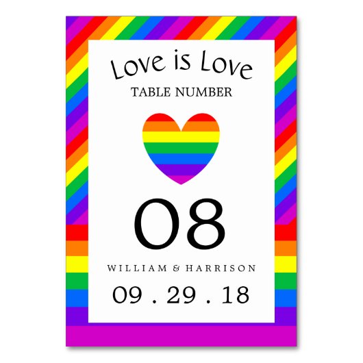 Numéro De Table Rainbow Heart Love is Love Mariage Table No. (Dos)