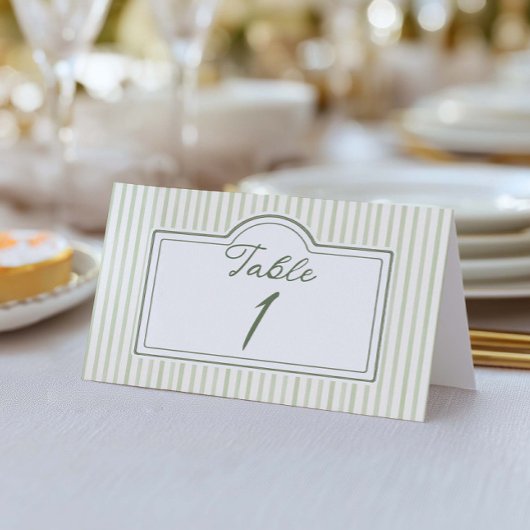 Numéro de table rayé de mariage vert