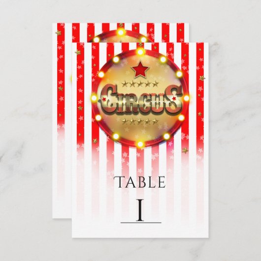 Numéro de table rayé or et blanc pour fête de cirq (Devant / Derrière)