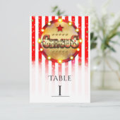 Numéro de table rayé rouge blanc or fête de cirque (Debout devant)