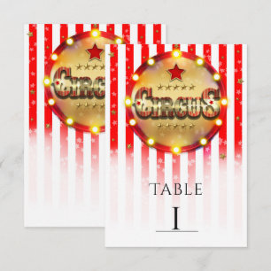 Numéro de table rayé rouge blanc or fête de cirque